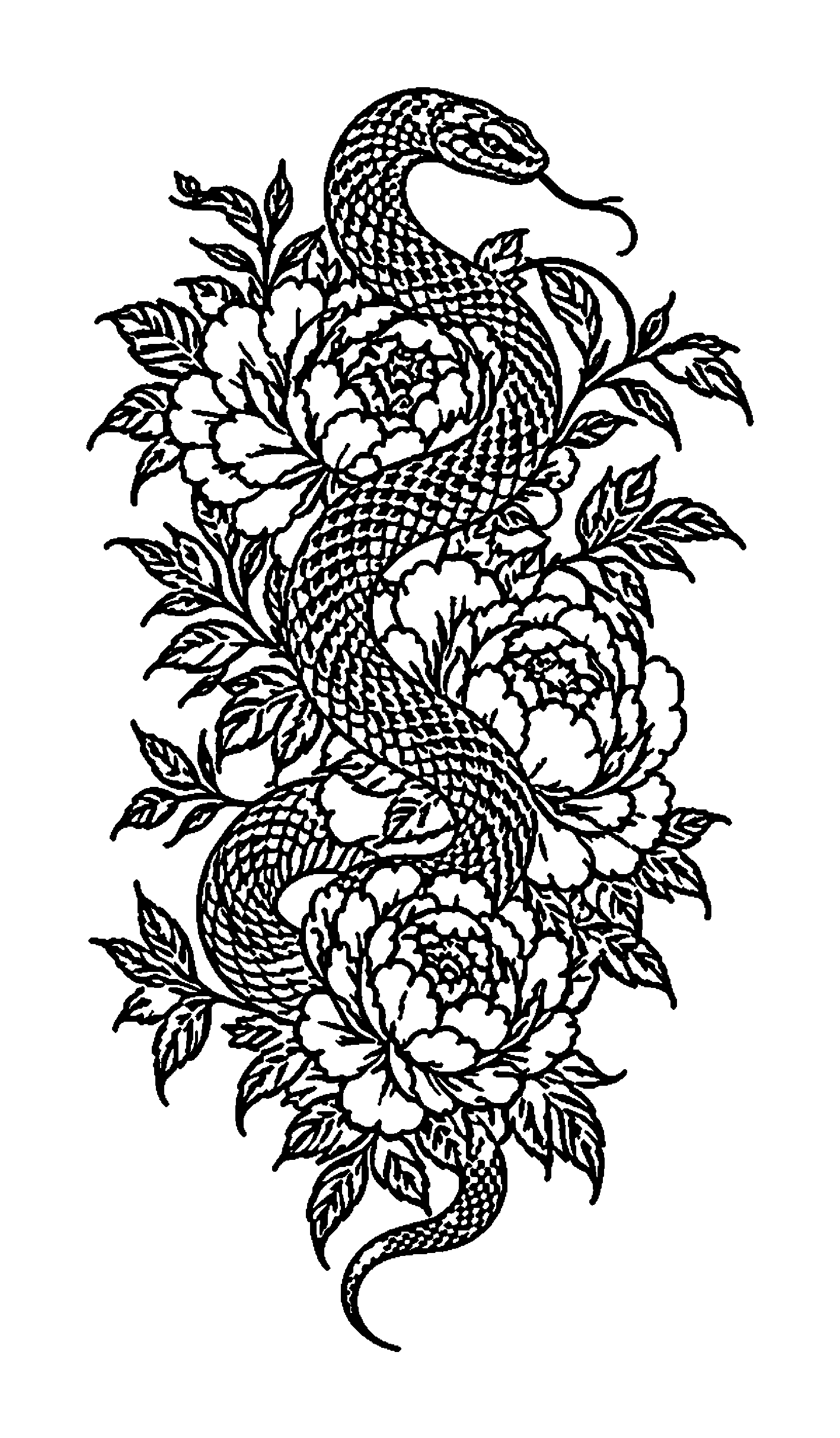 The same tattoo as flat black stencil linework