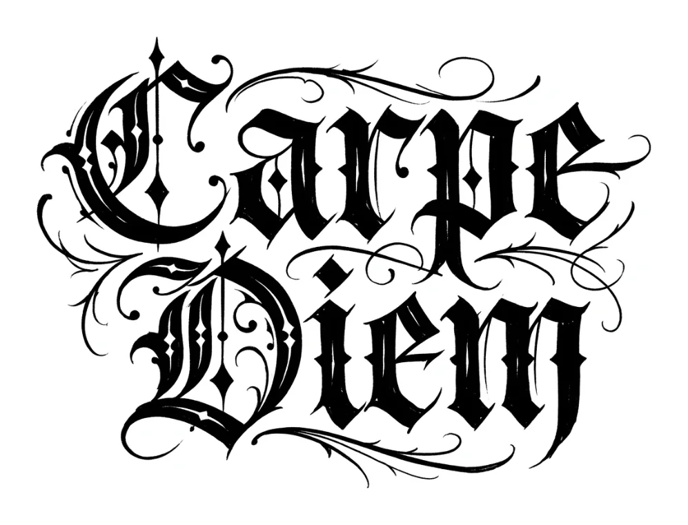 Carpe Diem in ornate Old English lettering